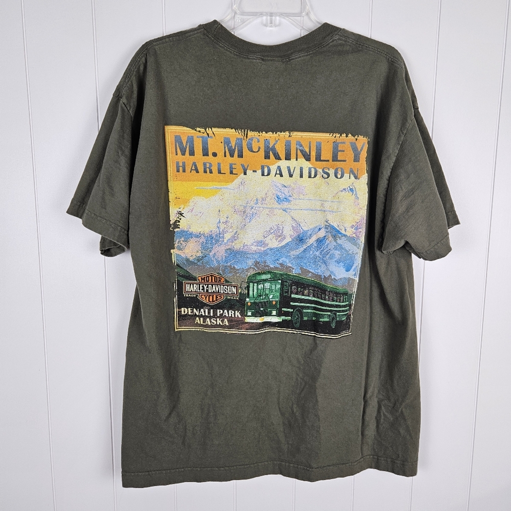 Harley Davidson Shirt Mt. McKinley Alaska Green XL Front Back Graphics